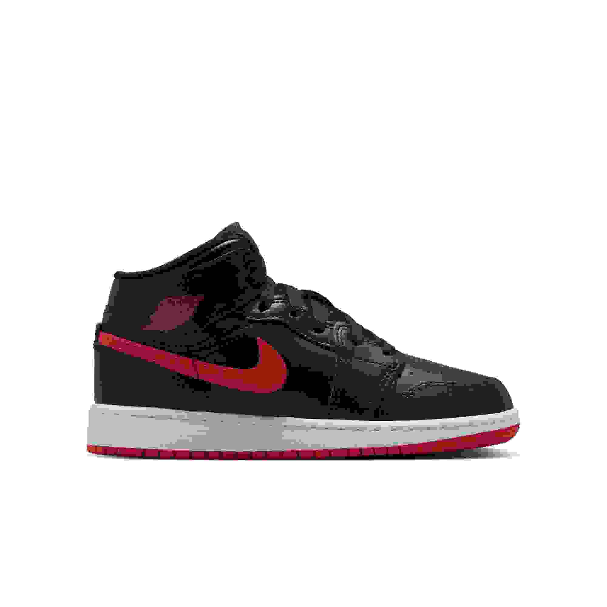 Jordan 1 Mid Grade School Boys' "Black/University Red/White" Shoe